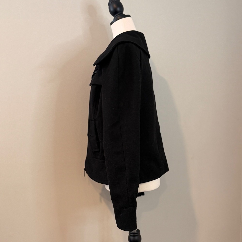 Black Wool Sugarfly Zip Front Jacket Fold Over Collar Utility Pockets - Picture 7 of 16